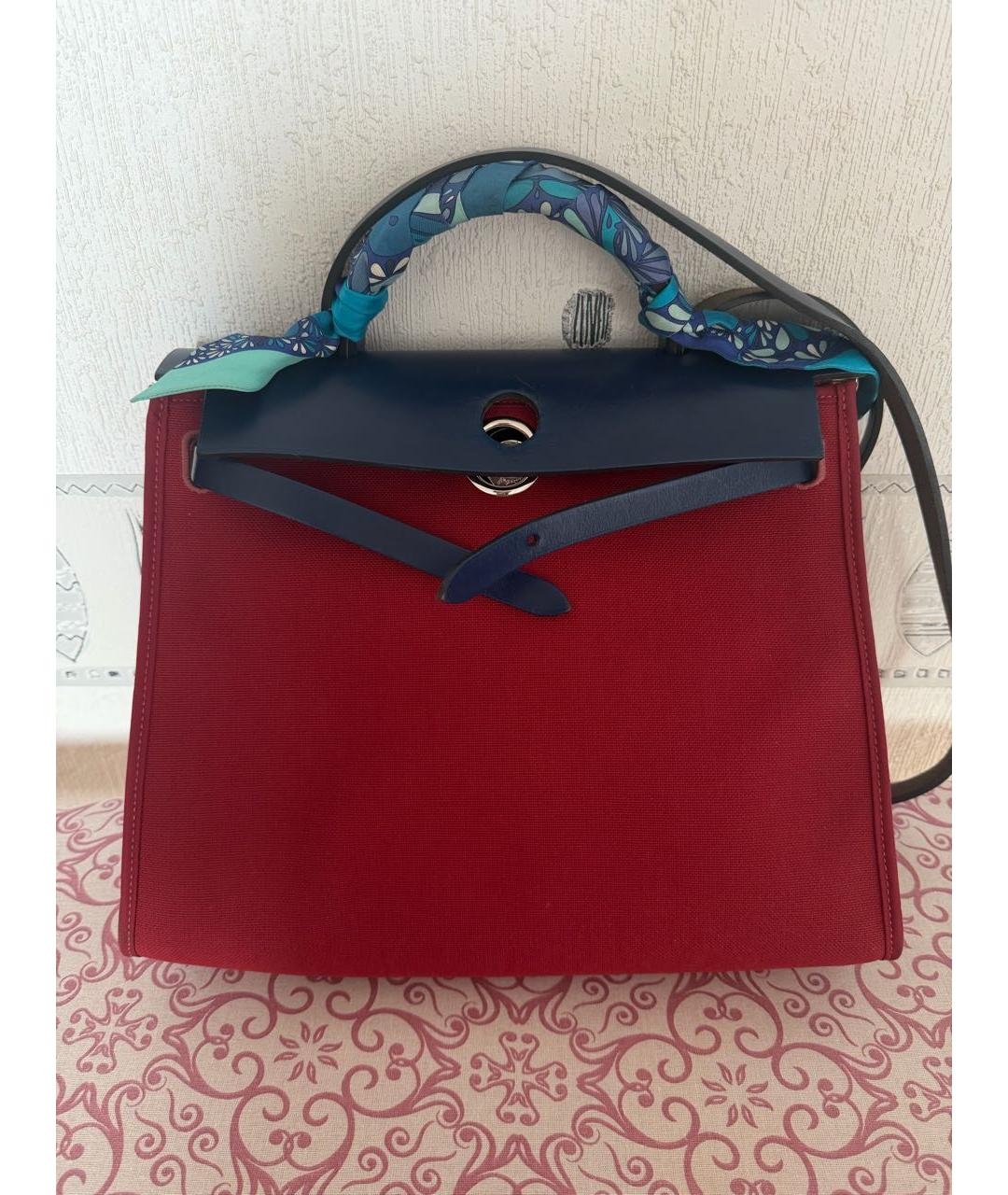 HERMES Бордовая тканевая сумка с короткими ручками, фото 6