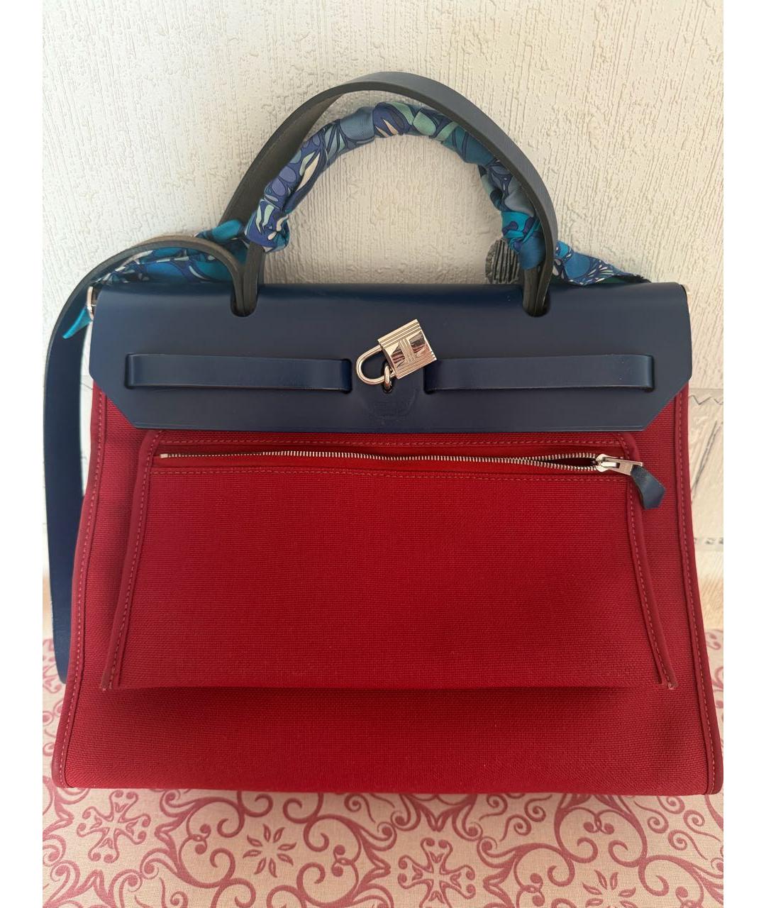 HERMES Бордовая тканевая сумка с короткими ручками, фото 3