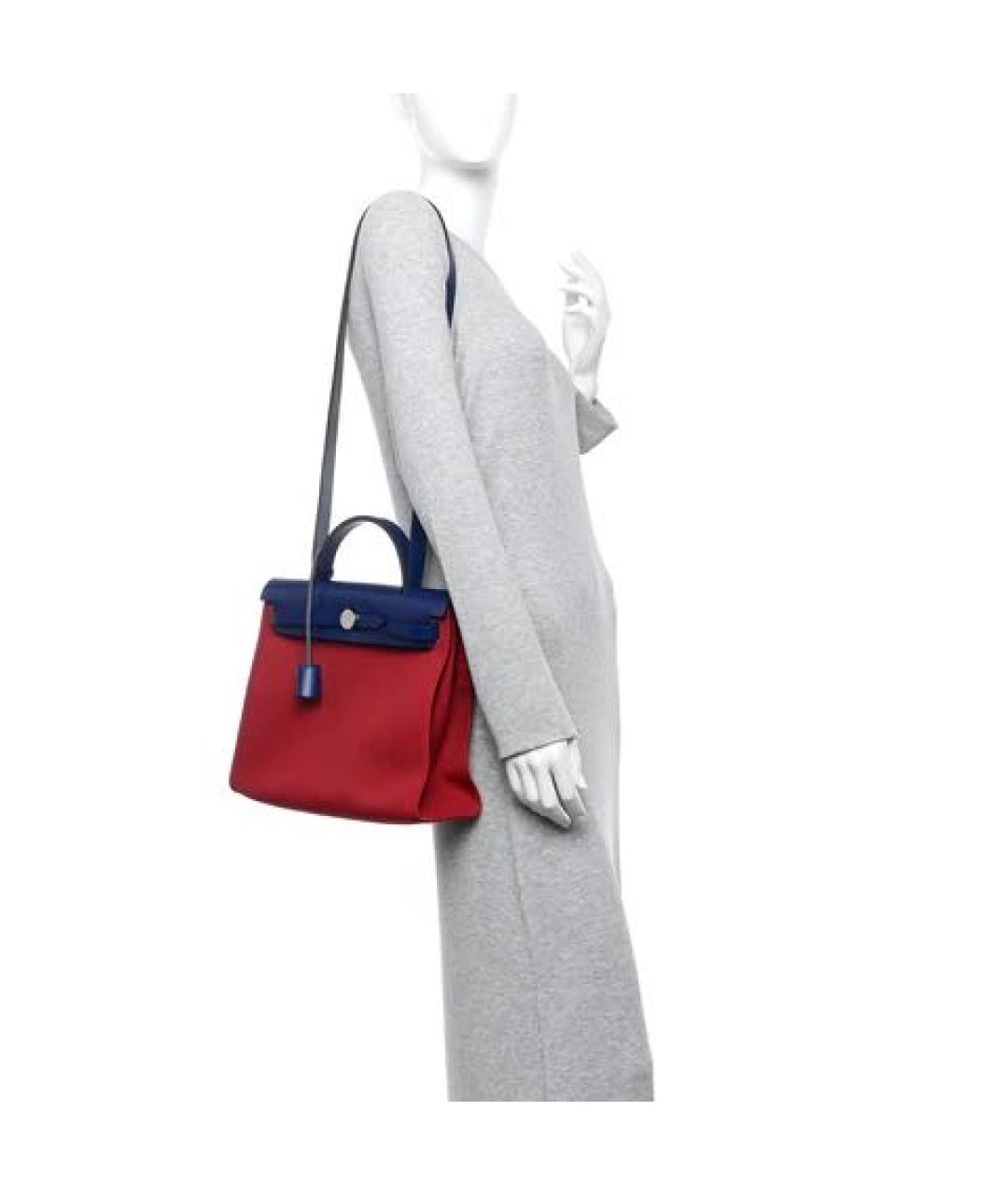 HERMES Бордовая тканевая сумка с короткими ручками, фото 5