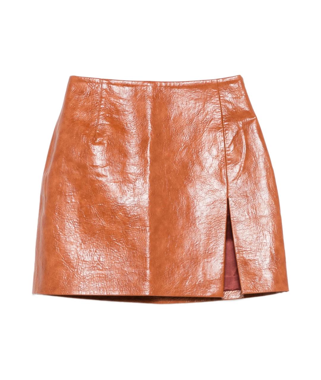 THE ANDAMANE Коричневая полиуретановая юбка мини, фото 1