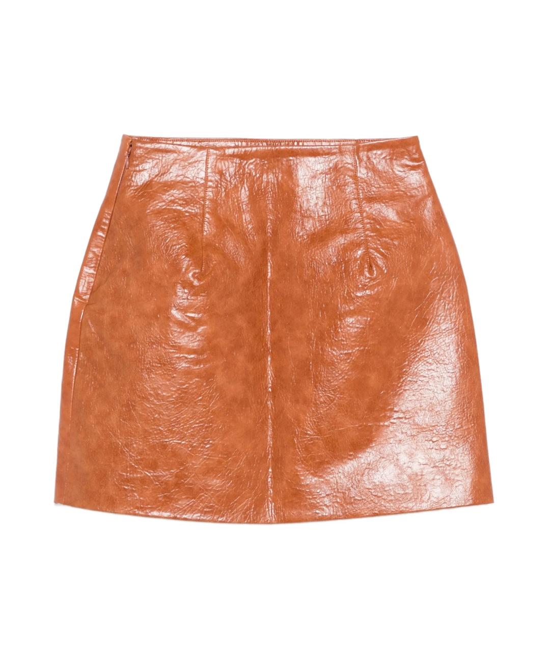 THE ANDAMANE Коричневая полиуретановая юбка мини, фото 2