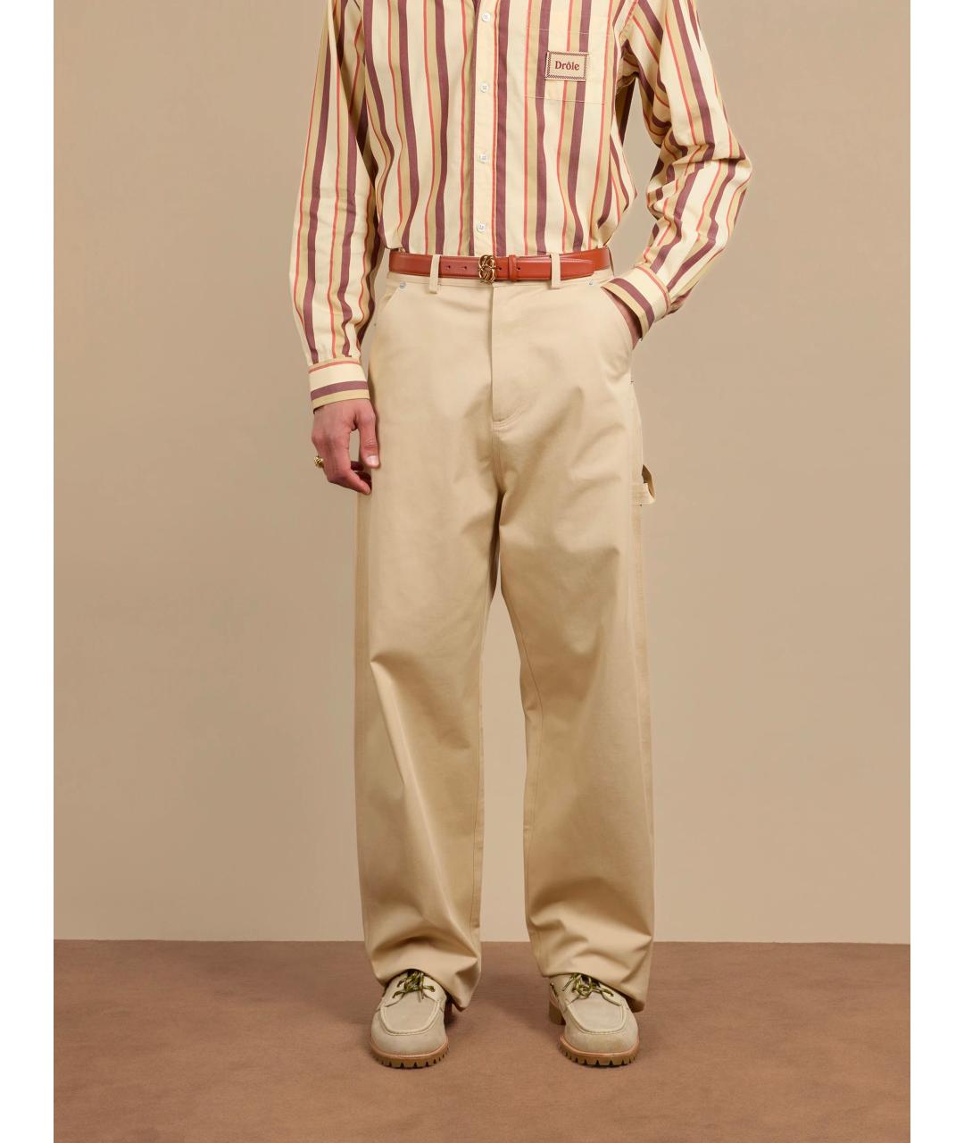 Drole de Monsieur Бежевые хлопковые повседневные брюки, фото 3