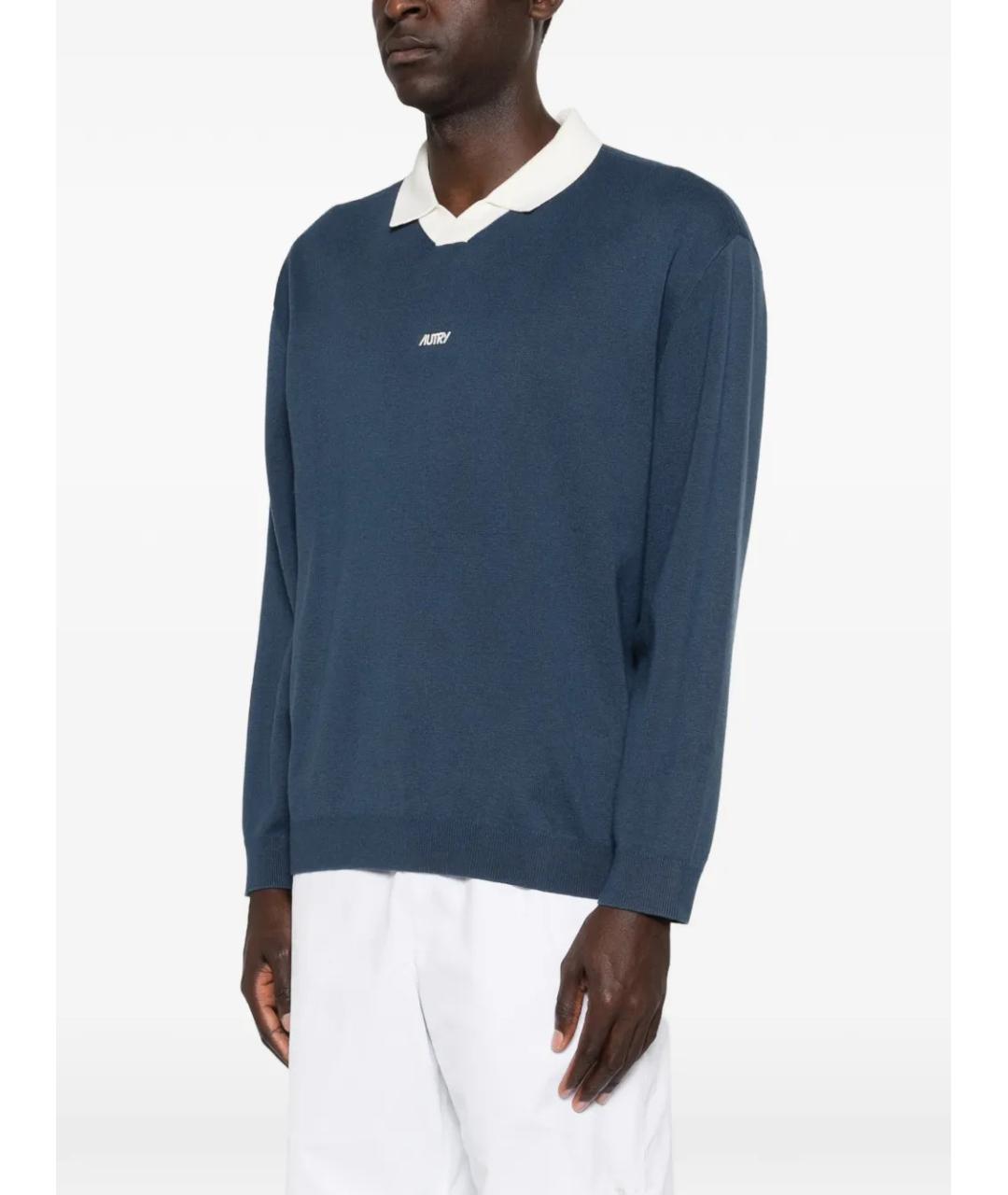 AUTRY Синее хлопковое поло с длинным рукавом, фото 3