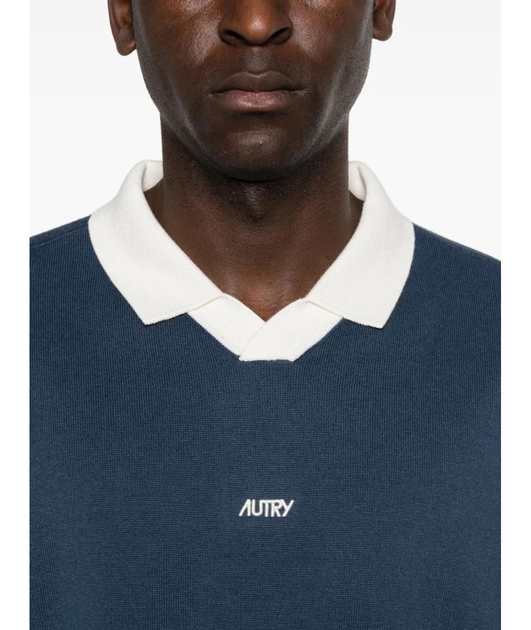 AUTRY Синее хлопковое поло с длинным рукавом, фото 5