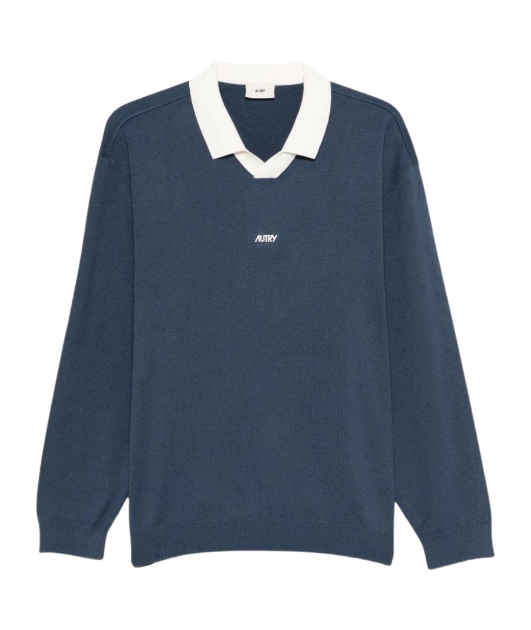 AUTRY Синее хлопковое поло с длинным рукавом, фото 1