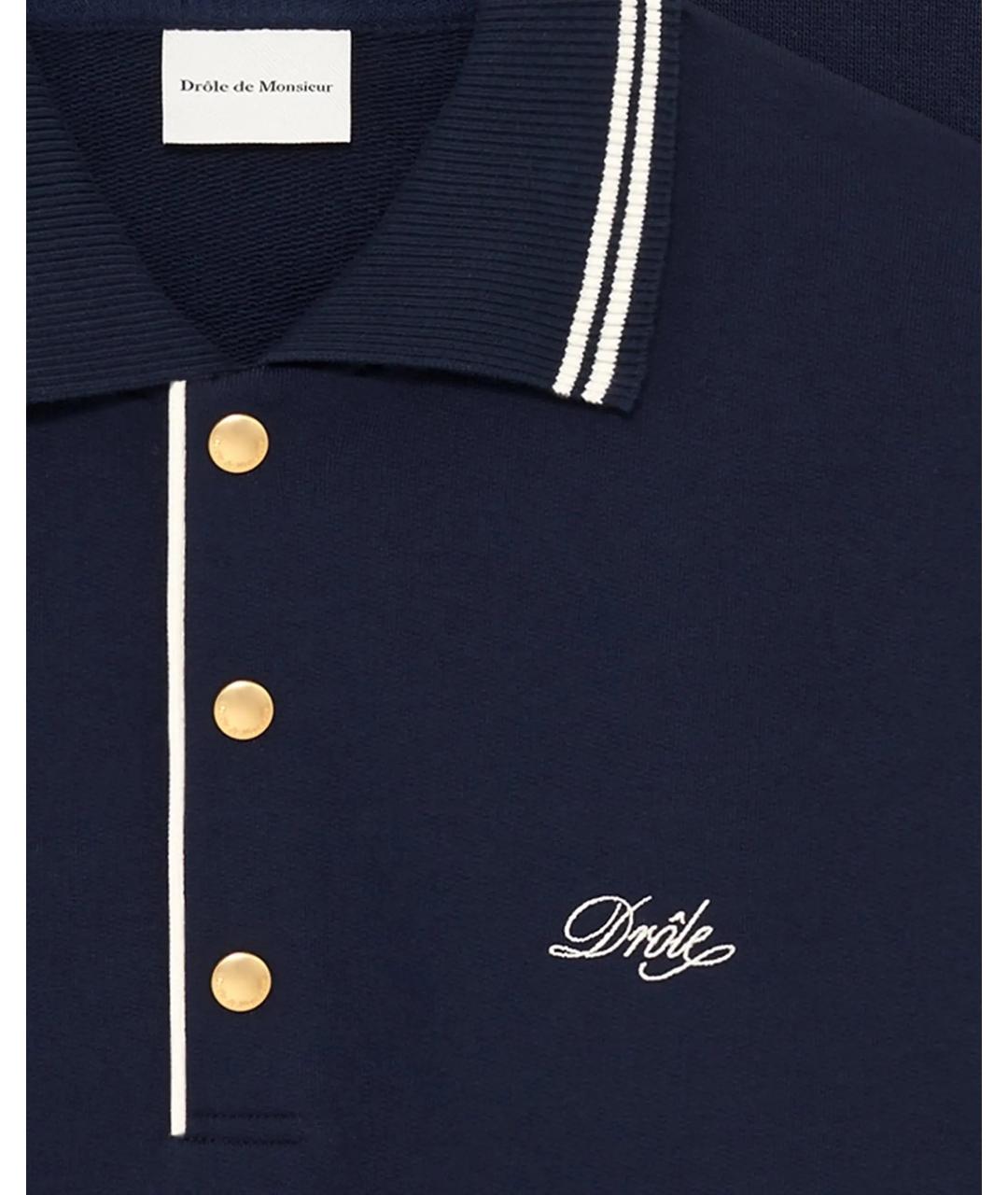 Drole de Monsieur Синее хлопковое поло с длинным рукавом, фото 2
