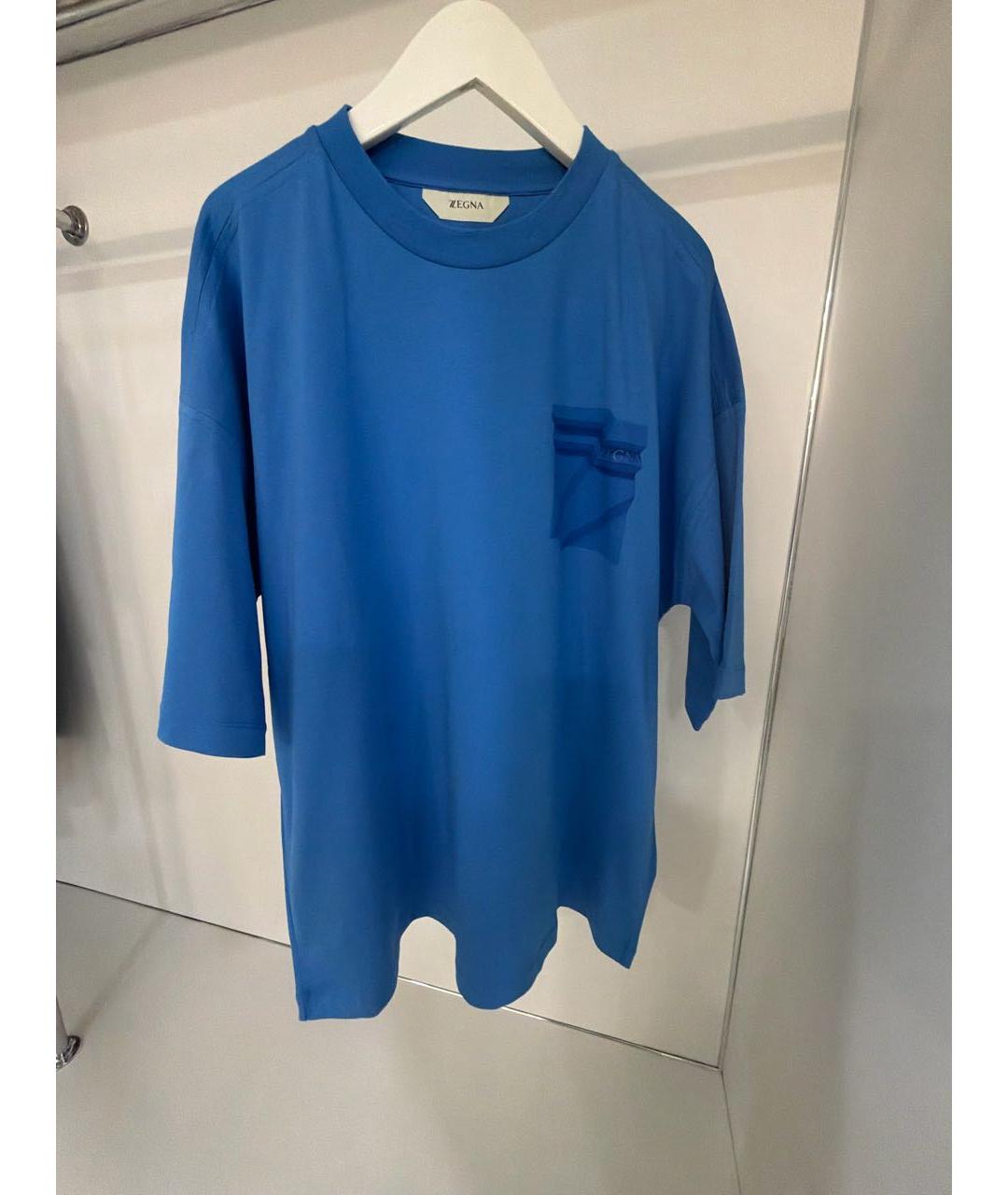 ZZEGNA Синяя хлопко-эластановая футболка, фото 5