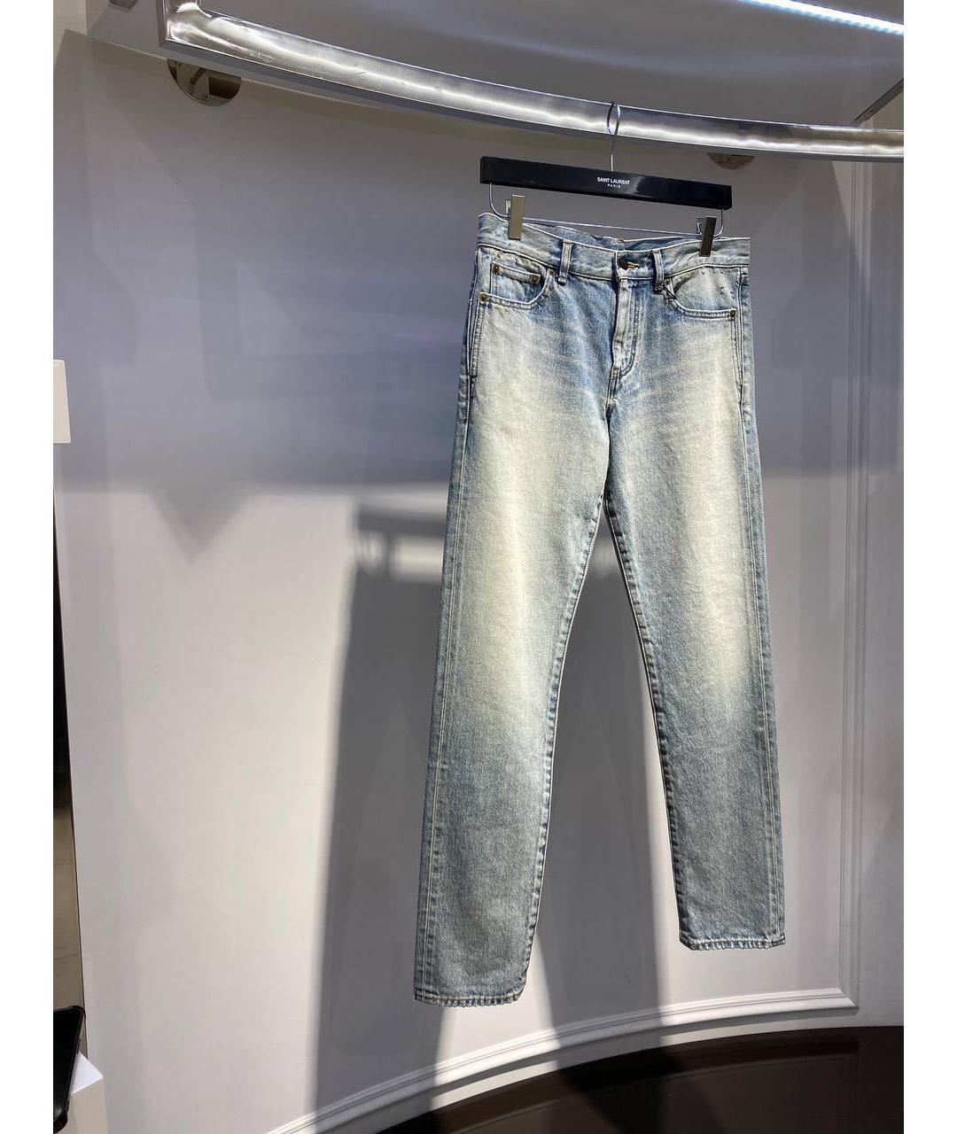 SAINT LAURENT Голубые хлопковые прямые джинсы, фото 3