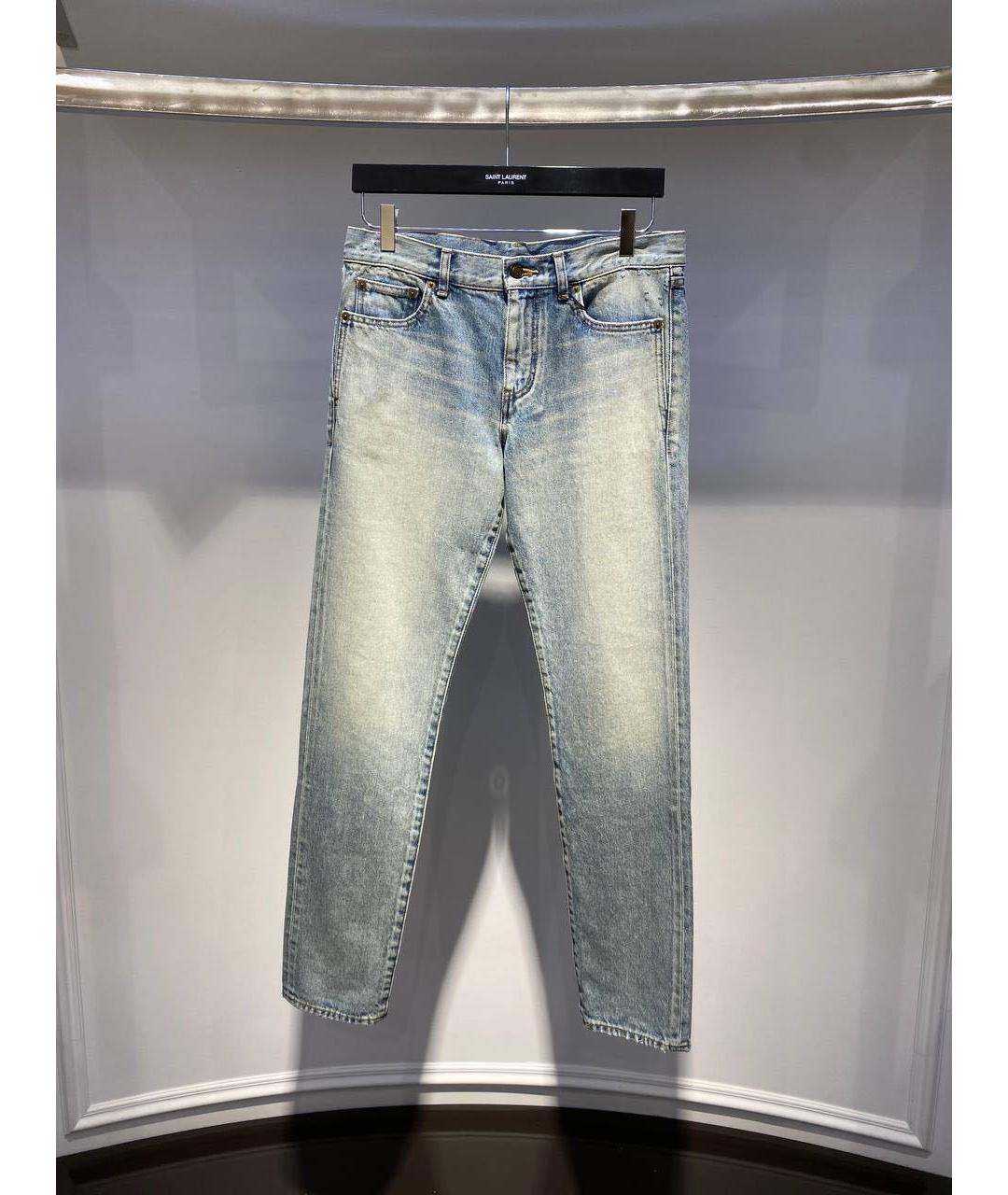 SAINT LAURENT Голубые хлопковые прямые джинсы, фото 4