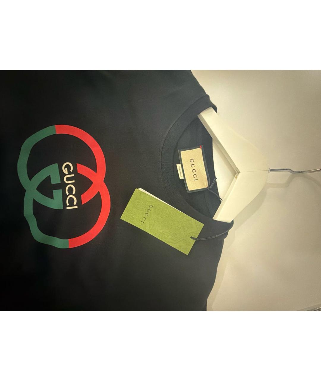 GUCCI Черная хлопко-эластановая футболка, фото 3