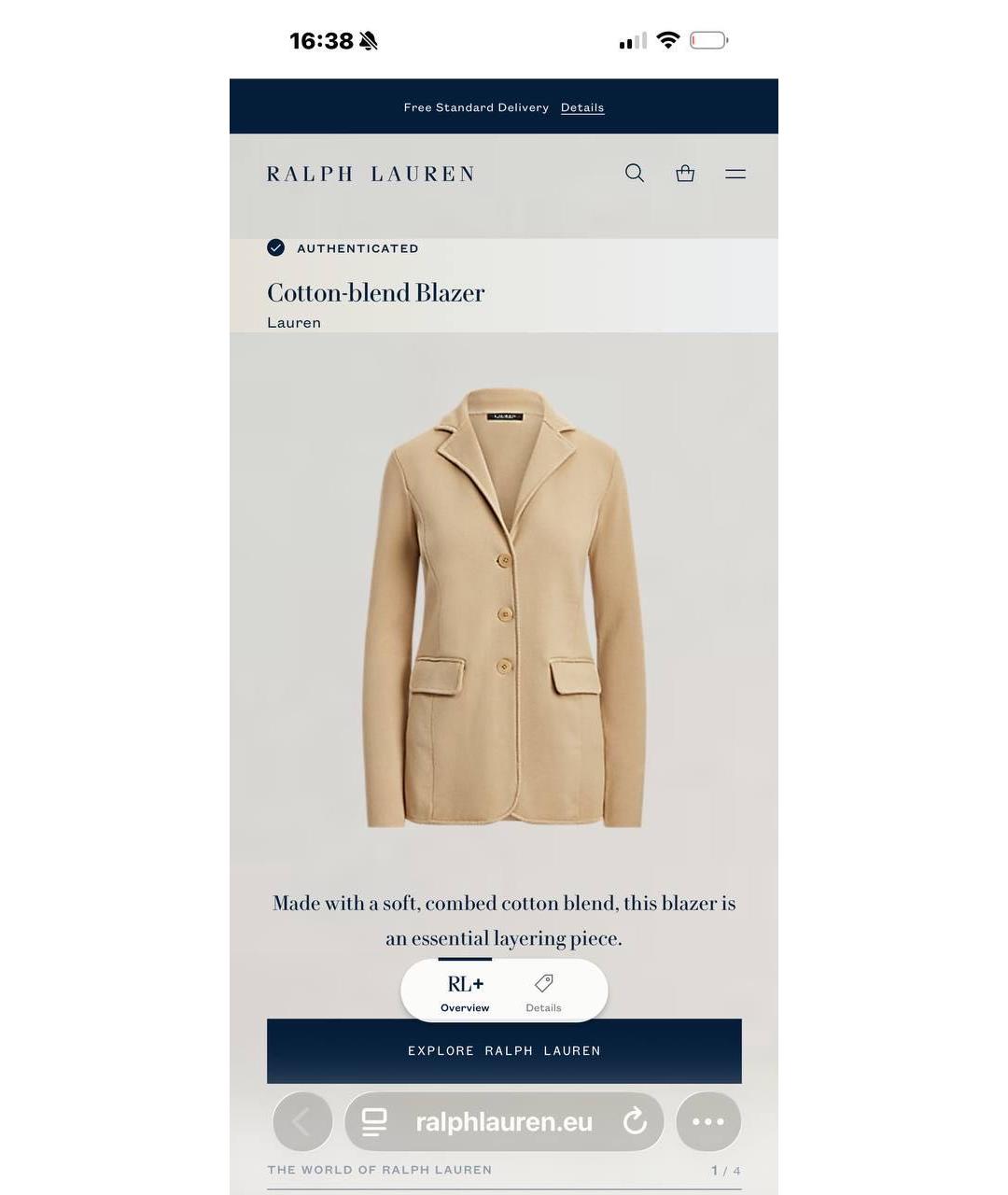 RALPH LAUREN Бежевый хлопковый жакет/пиджак, фото 5