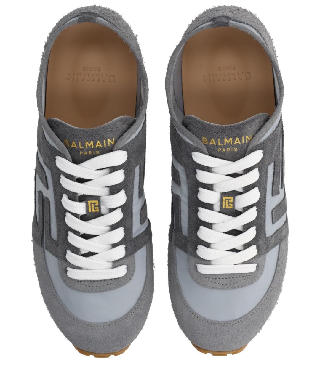 BALMAIN Серые кожаные низкие кроссовки / кеды, фото 6