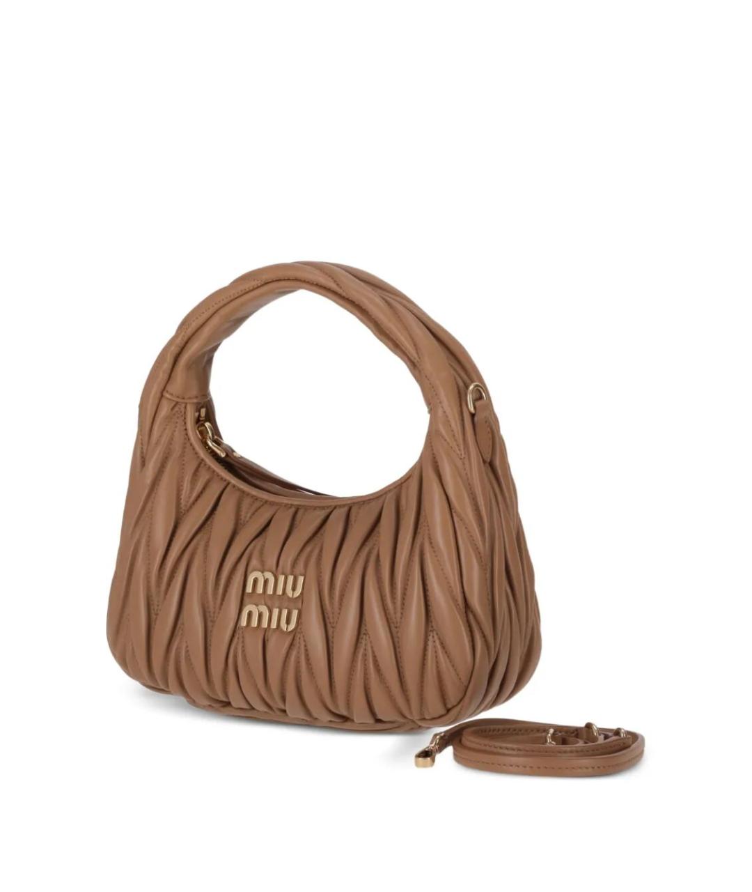 MIU MIU Бежевая кожаная сумка с короткими ручками, фото 2