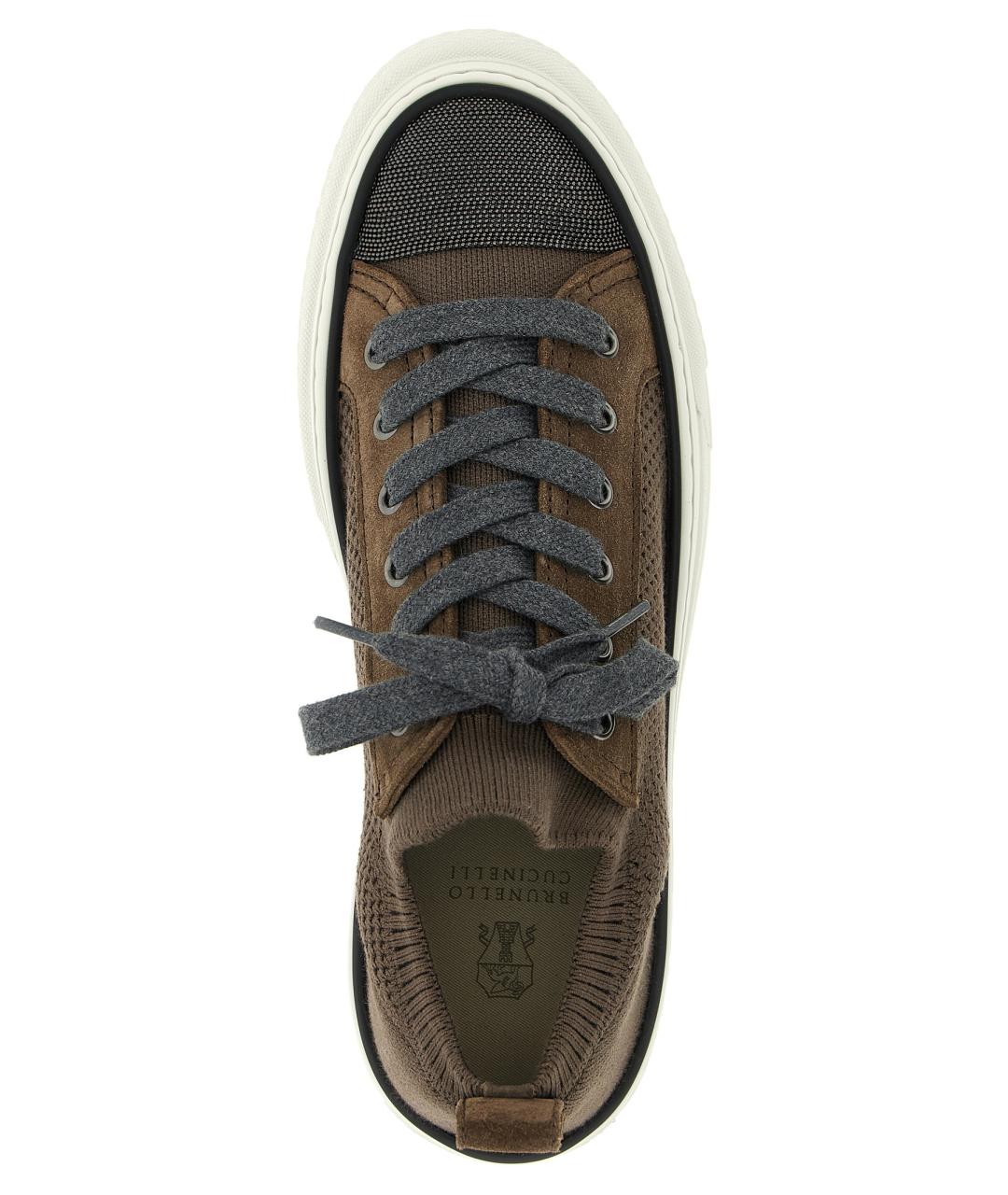 BRUNELLO CUCINELLI Коричневые текстильные кеды, фото 4