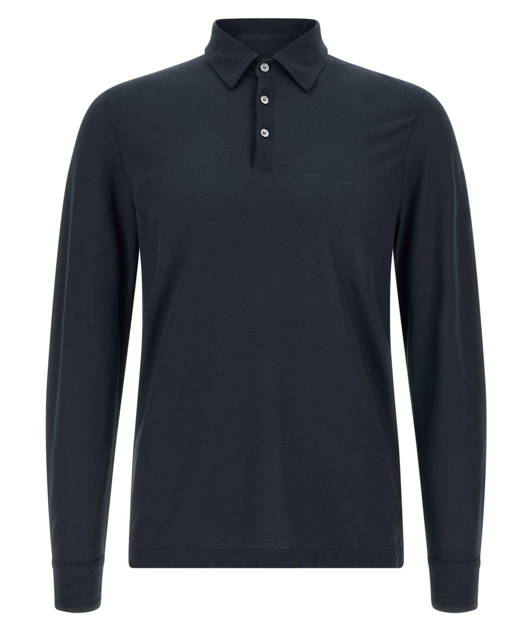 ZANONE Темно-синее хлопковое поло с длинным рукавом, фото 1