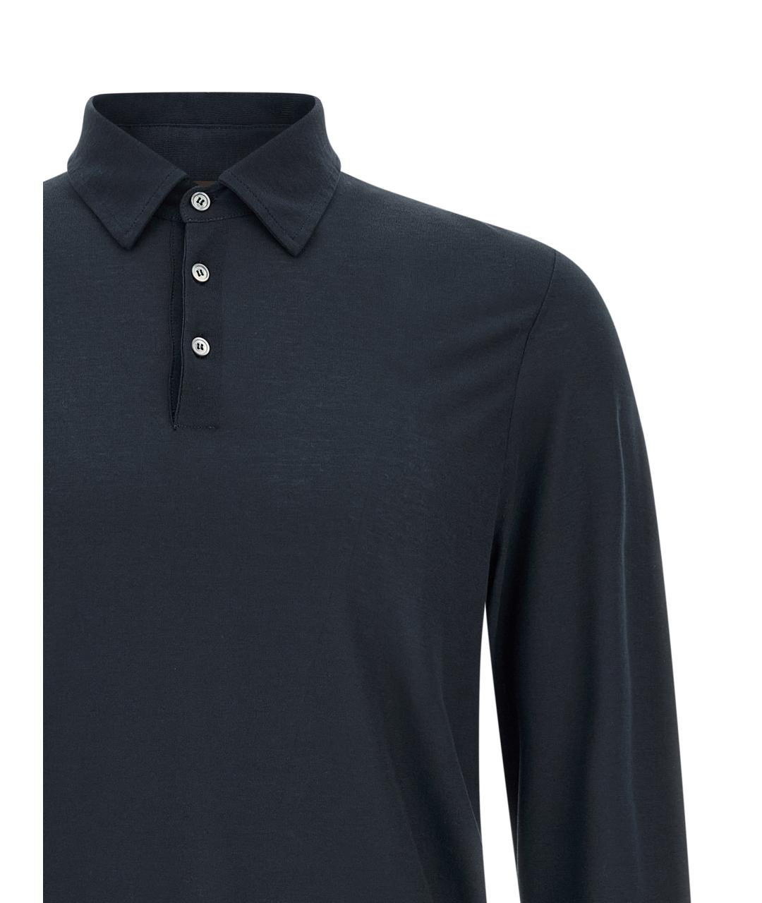 ZANONE Темно-синее хлопковое поло с длинным рукавом, фото 3