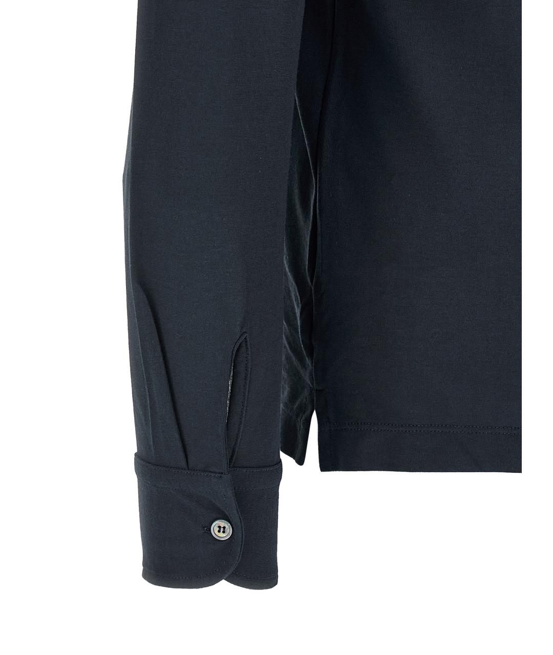 ZANONE Темно-синее хлопковое поло с длинным рукавом, фото 4