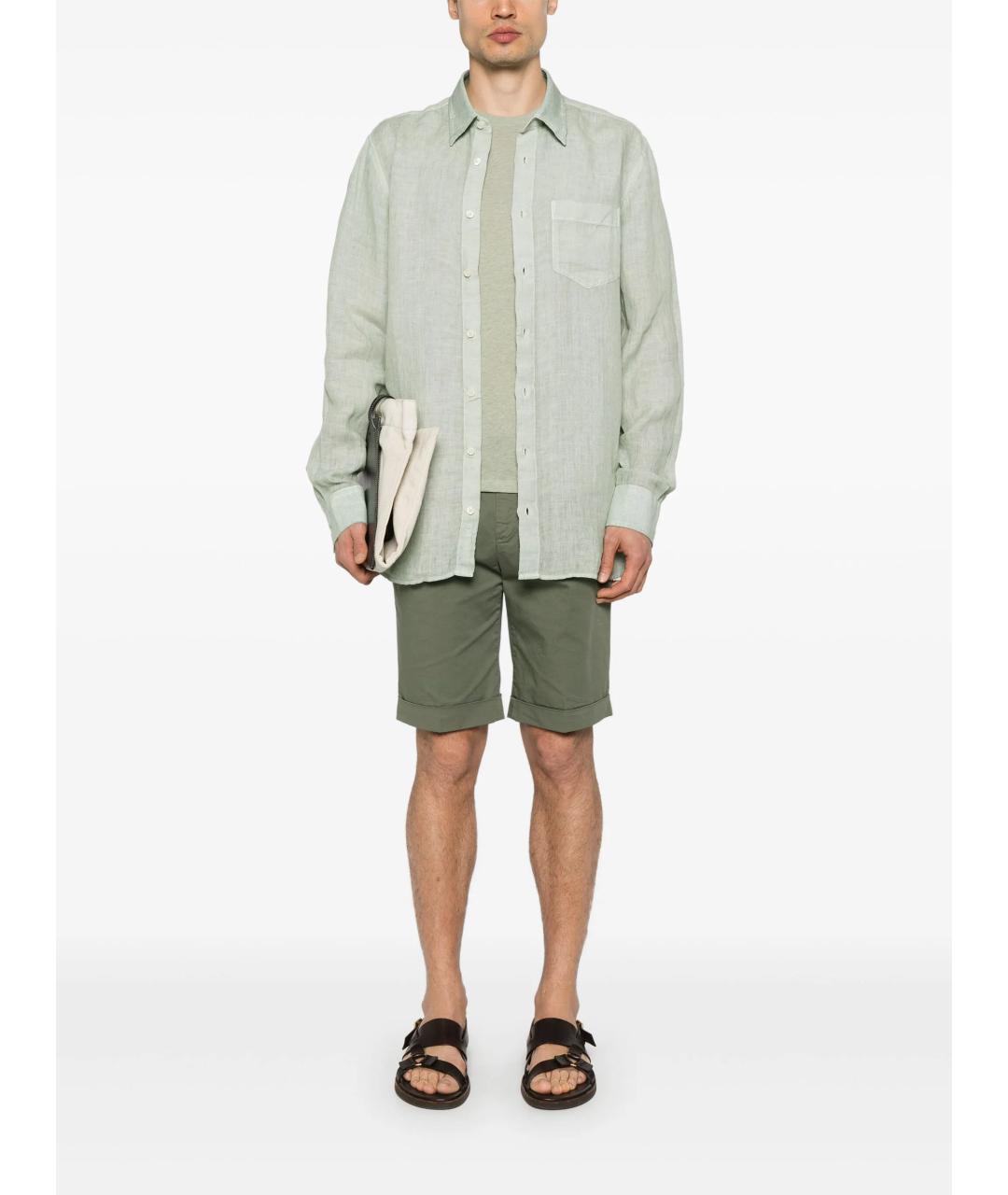 120% LINO Зеленая льняная кэжуал рубашка, фото 2
