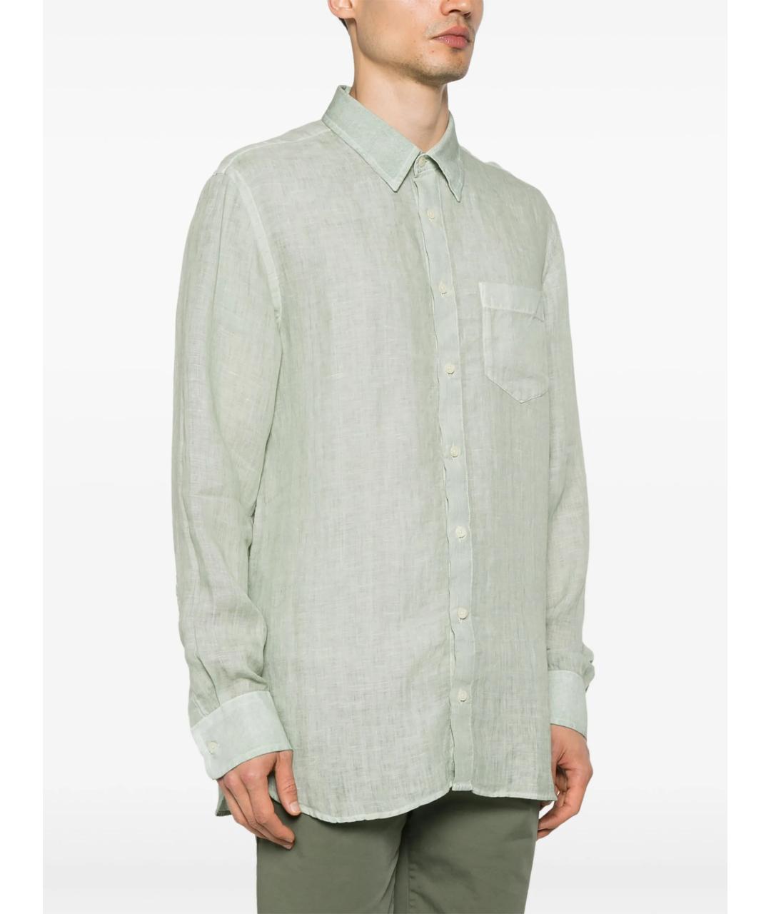 120% LINO Зеленая льняная кэжуал рубашка, фото 3