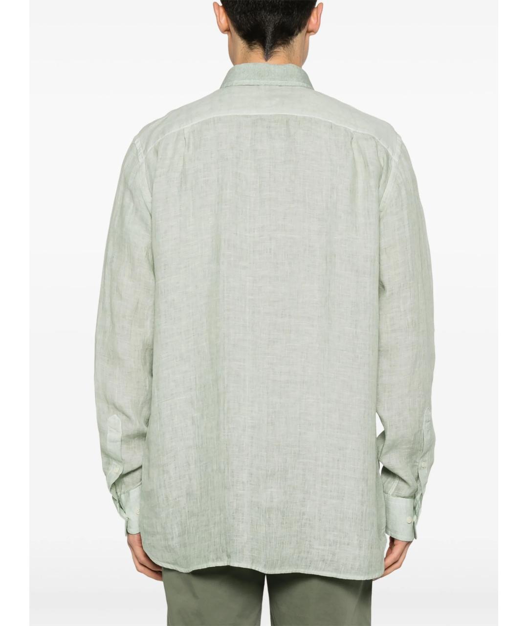 120% LINO Зеленая льняная кэжуал рубашка, фото 4