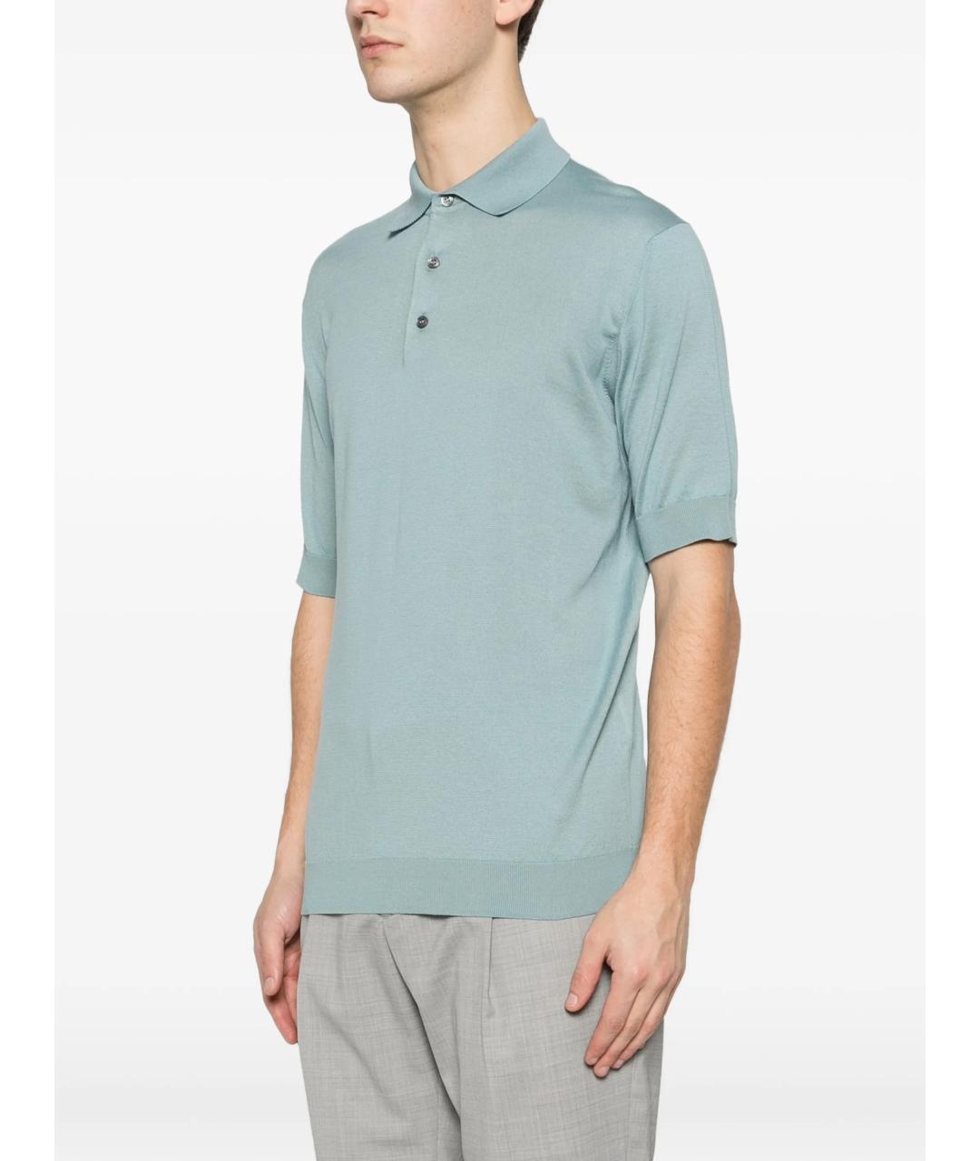 LARDINI Голубое хлопковое поло с коротким рукавом, фото 3