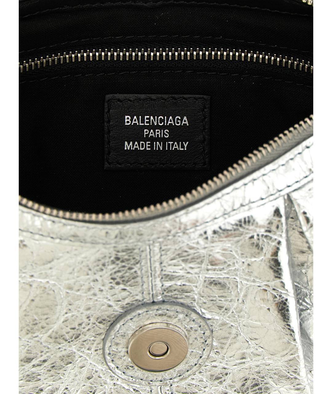 BALENCIAGA Серебряная кожаная сумка с короткими ручками, фото 5