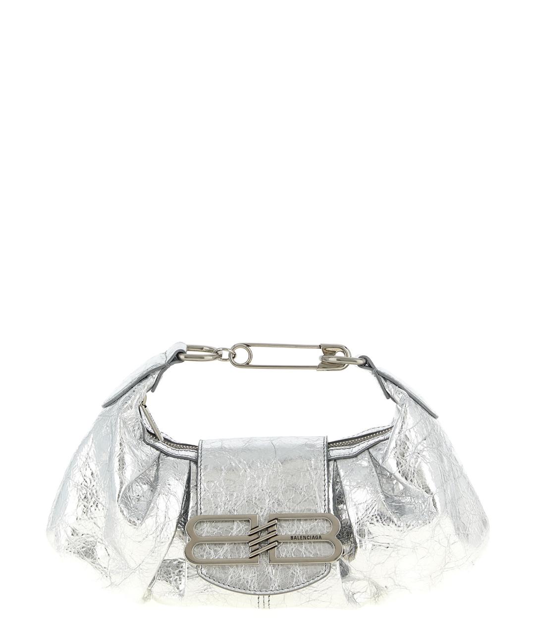 BALENCIAGA Серебряная кожаная сумка с короткими ручками, фото 1