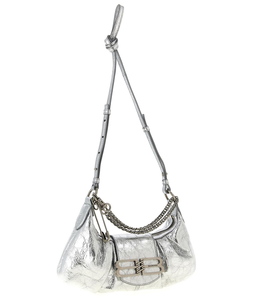 BALENCIAGA Серебряная кожаная сумка с короткими ручками, фото 4