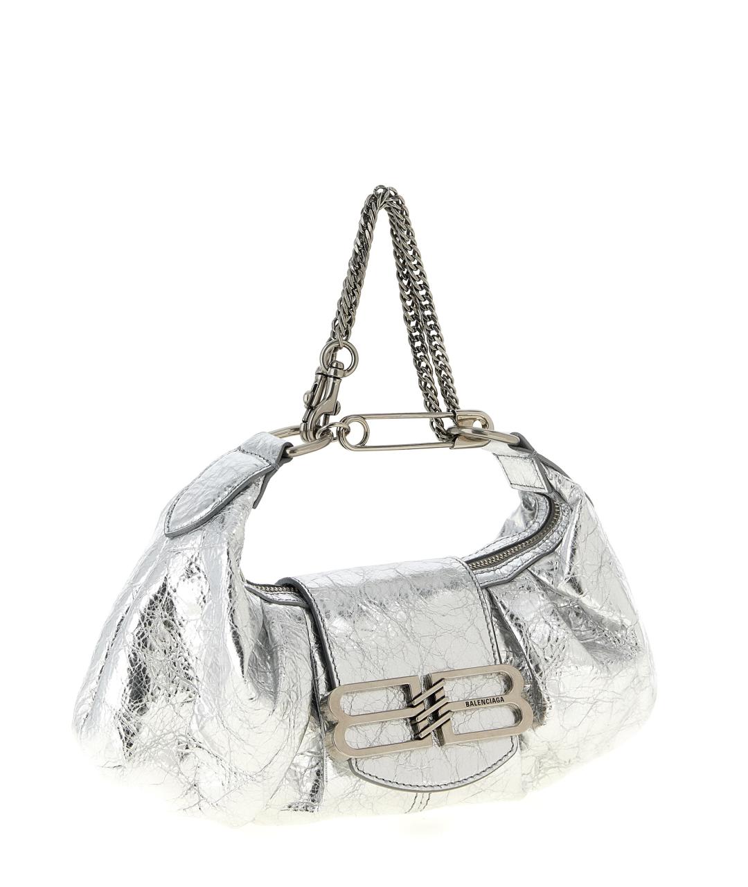 BALENCIAGA Серебряная кожаная сумка с короткими ручками, фото 3