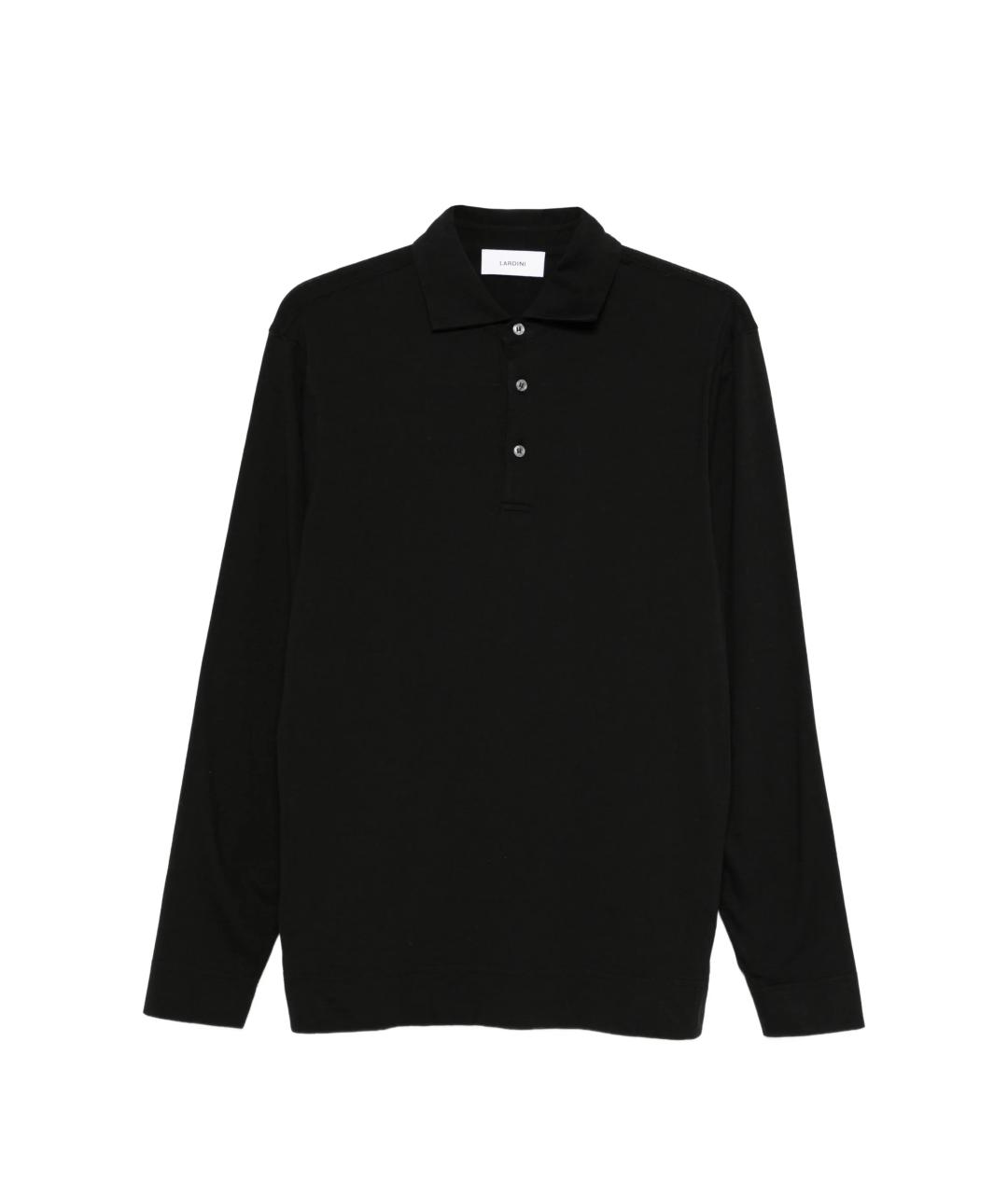 LARDINI Черное хлопковое поло с длинным рукавом, фото 1