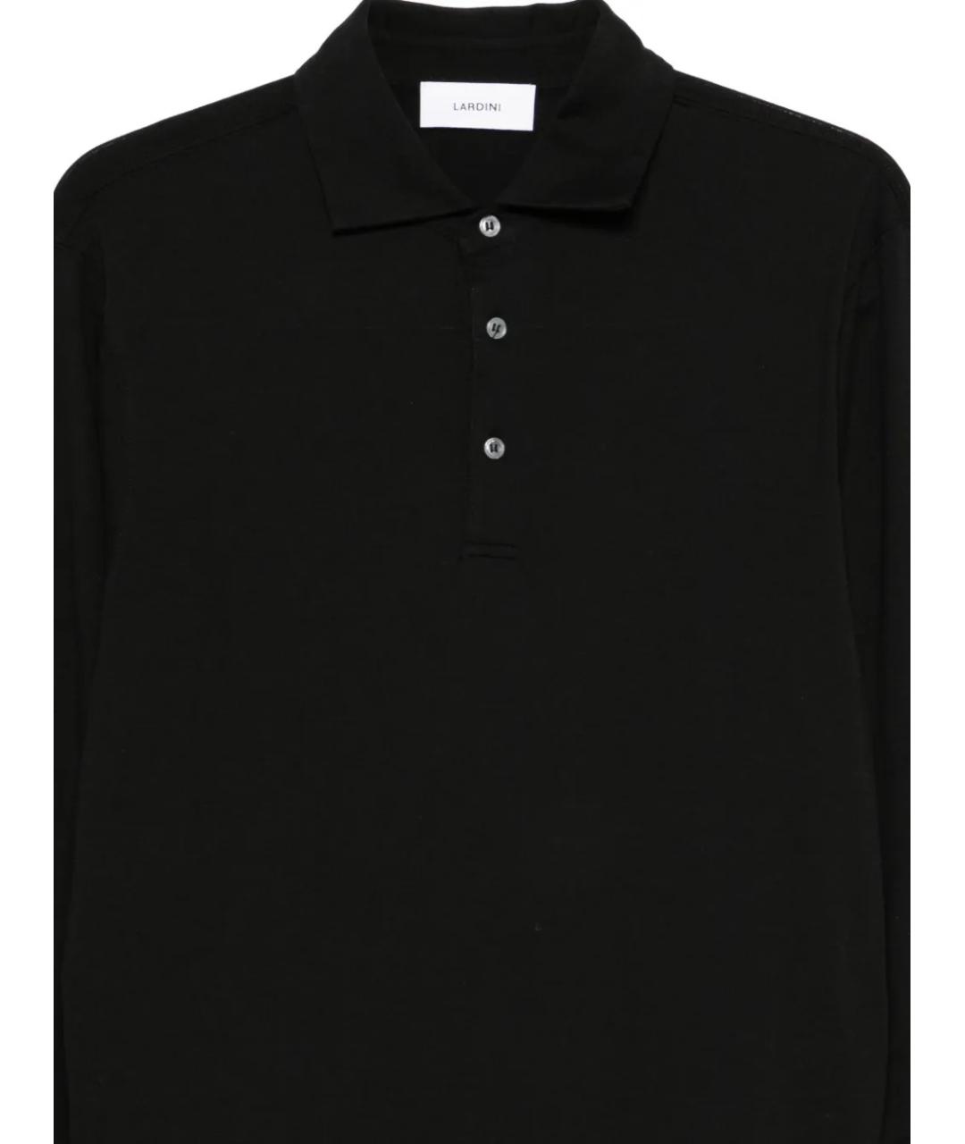 LARDINI Черное хлопковое поло с длинным рукавом, фото 3