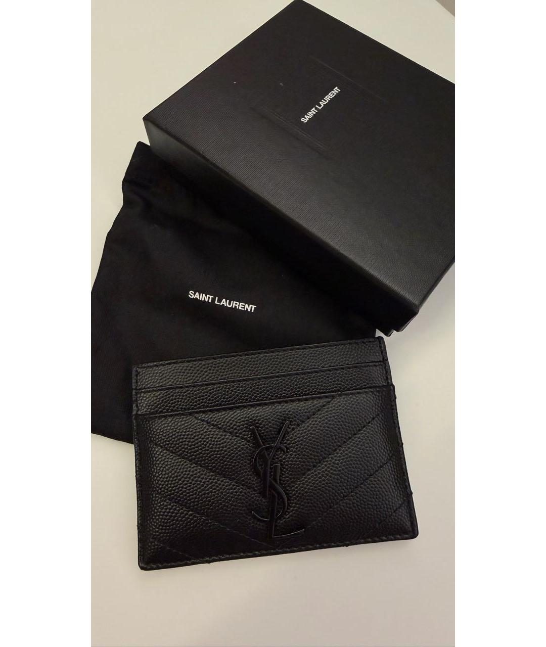 SAINT LAURENT Черный кожаный кардхолдер, фото 2