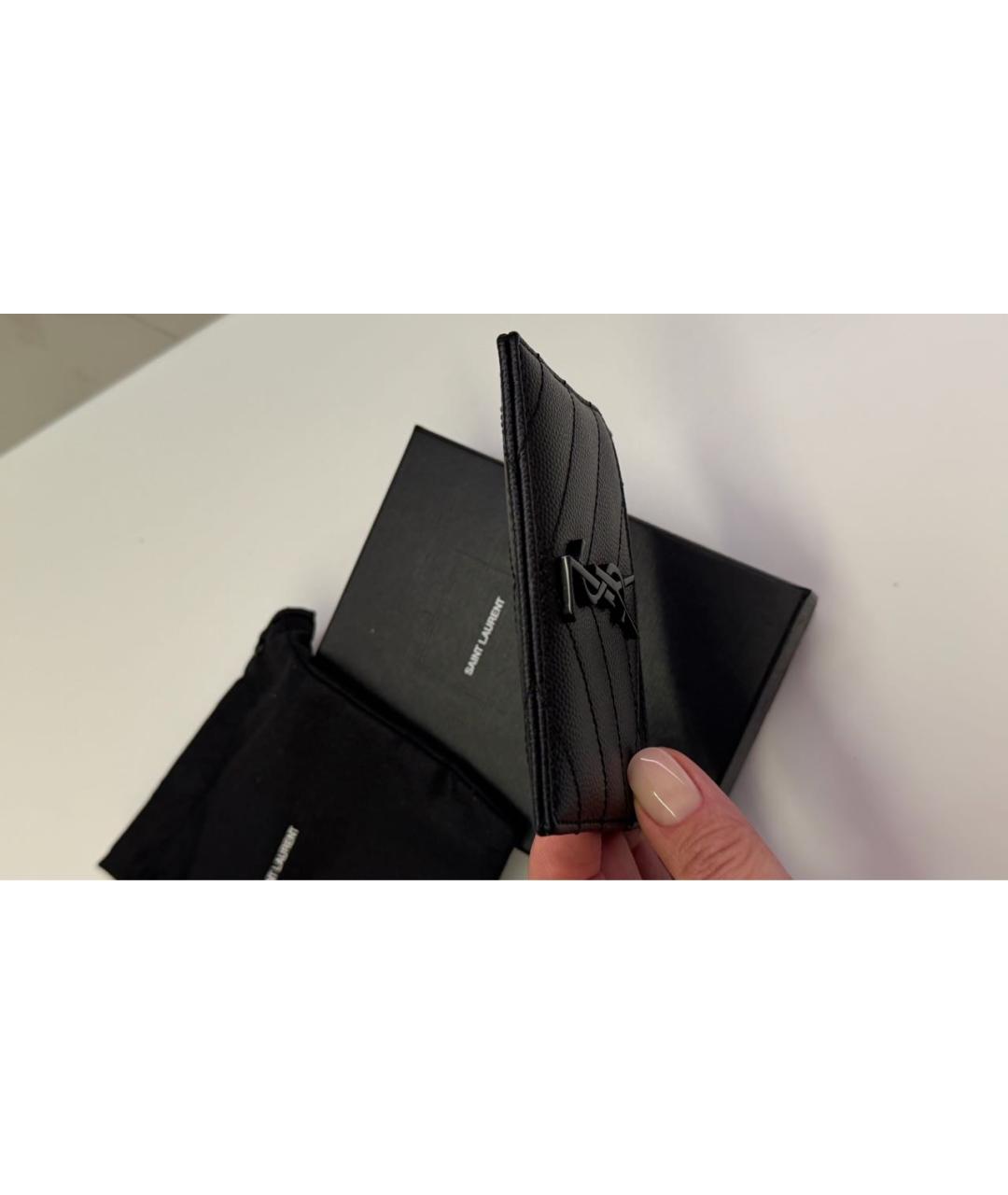 SAINT LAURENT Черный кожаный кардхолдер, фото 5