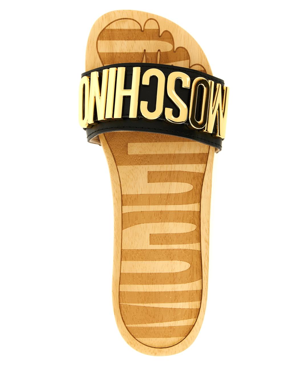 MOSCHINO Черные кожаные шлепанцы, фото 4