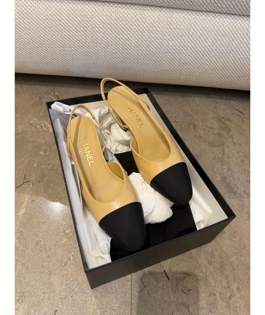 CHANEL Бежевые кожаные туфли, фото 5