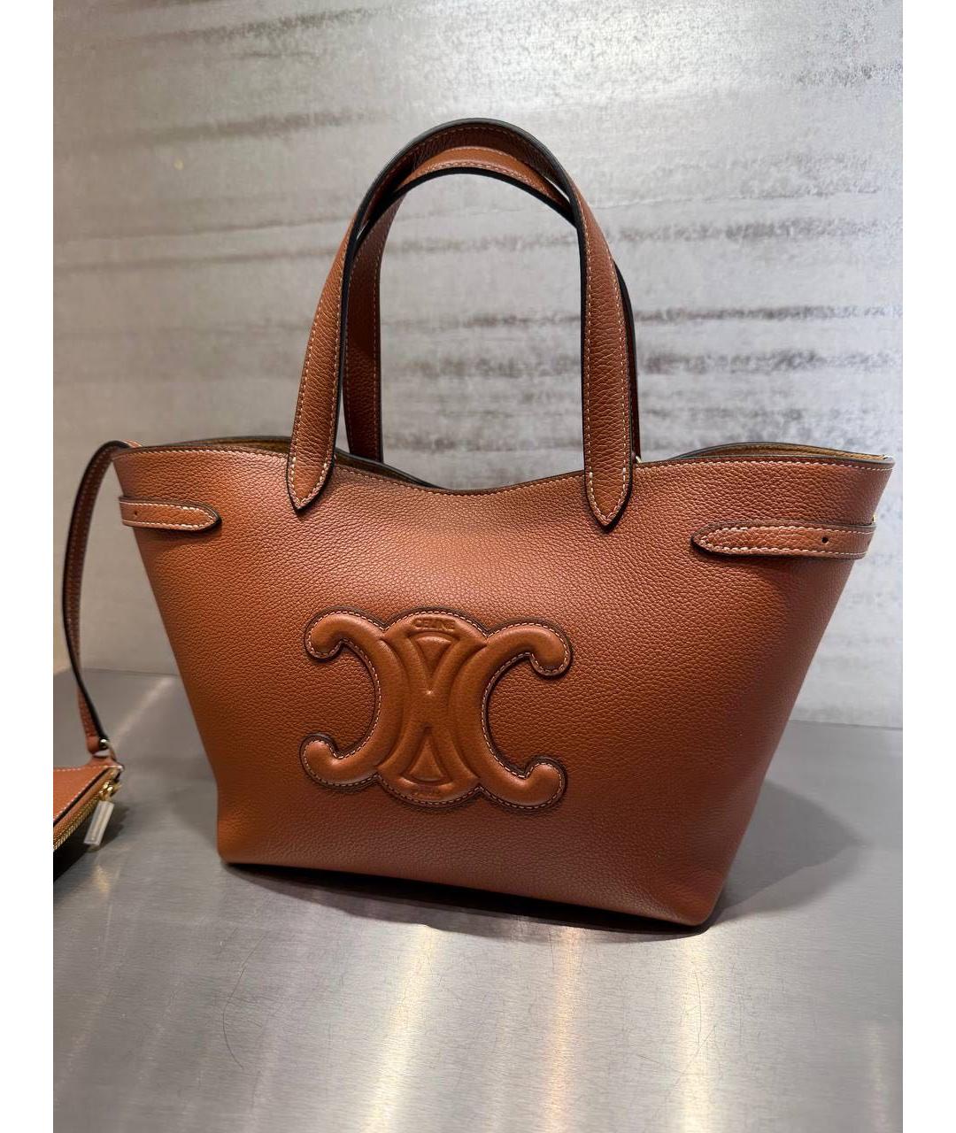 CELINE Коричневая кожаная сумка тоут, фото 4