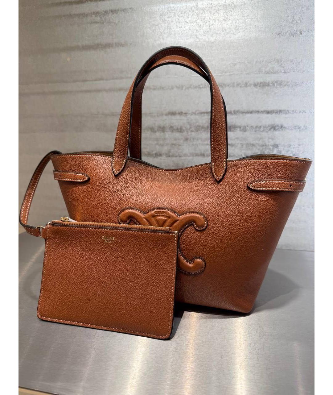 CELINE Коричневая кожаная сумка тоут, фото 3