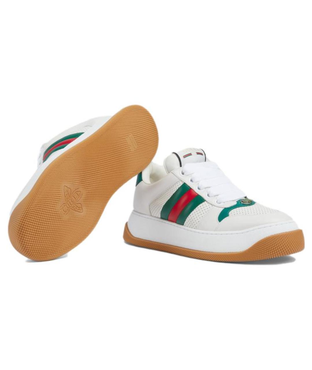 GUCCI Белые кожаные низкие кроссовки / кеды, фото 5