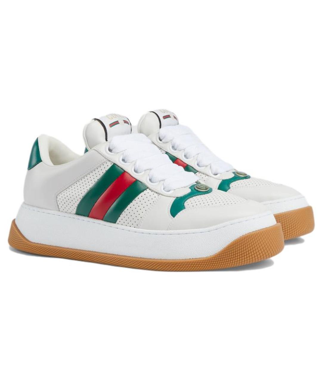 GUCCI Белые кожаные низкие кроссовки / кеды, фото 2