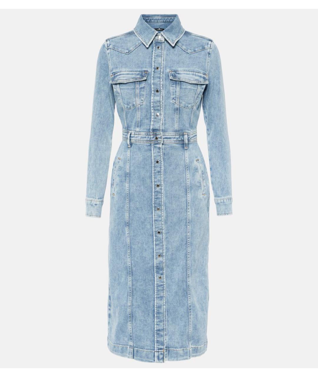 7 FOR ALL MANKIND Голубое деним повседневное платье, фото 7