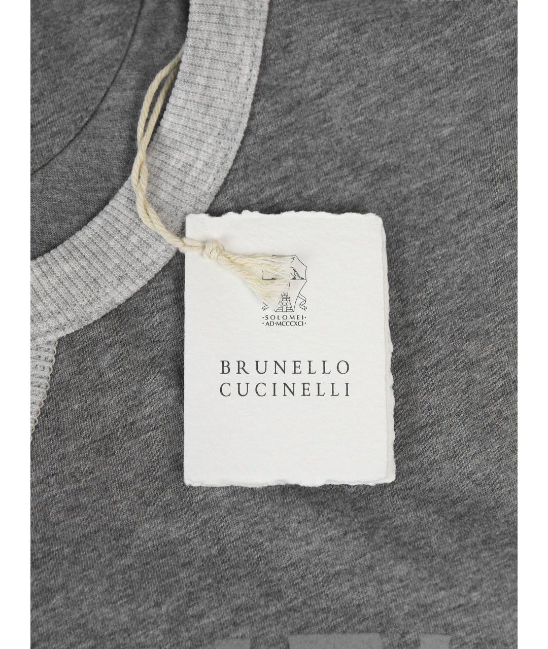 BRUNELLO CUCINELLI Серая хлопковая футболка, фото 3