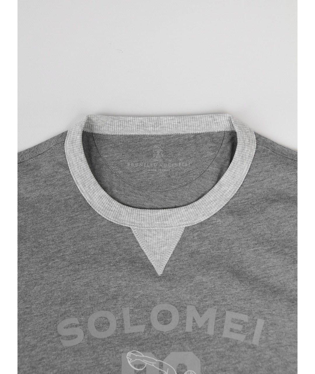 BRUNELLO CUCINELLI Серая хлопковая футболка, фото 4