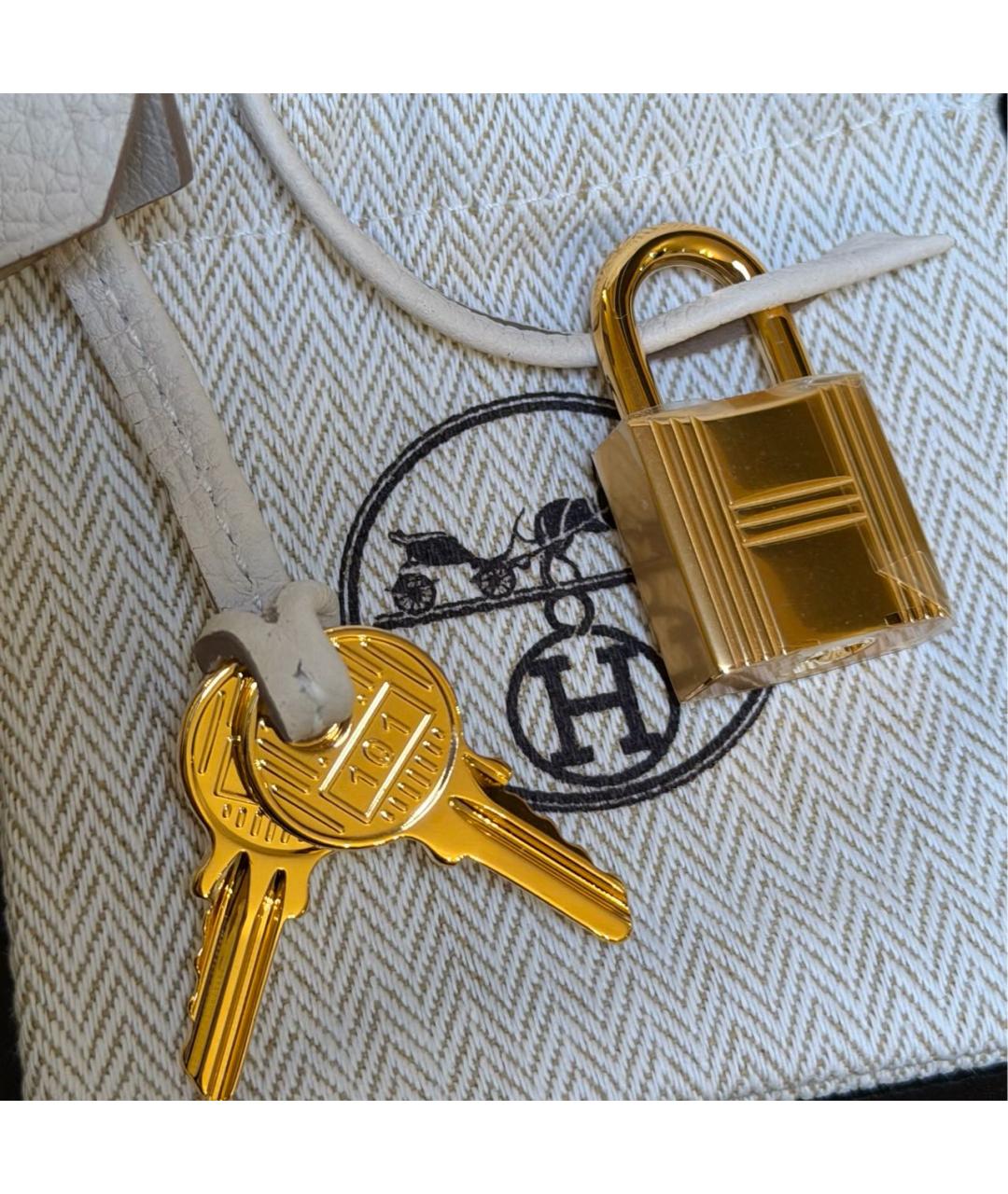 HERMES Бежевая кожаная сумка с короткими ручками, фото 7
