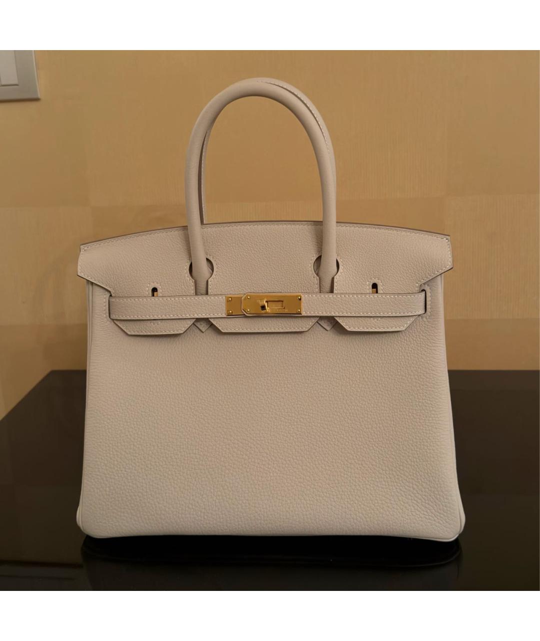 HERMES Бежевая кожаная сумка с короткими ручками, фото 9