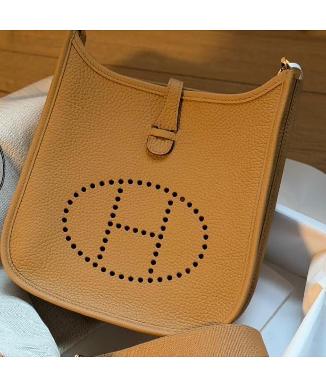 HERMES Горчичная кожаная сумка через плечо, фото 3