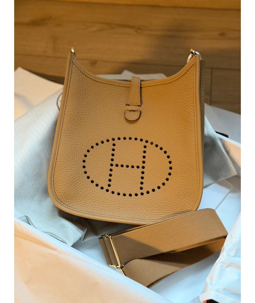 HERMES Горчичная кожаная сумка через плечо, фото 4