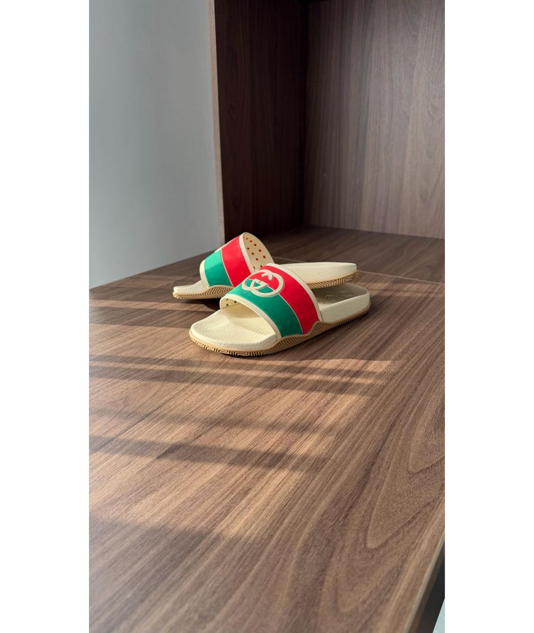 GUCCI Бежевые резиновые шлепанцы, фото 5