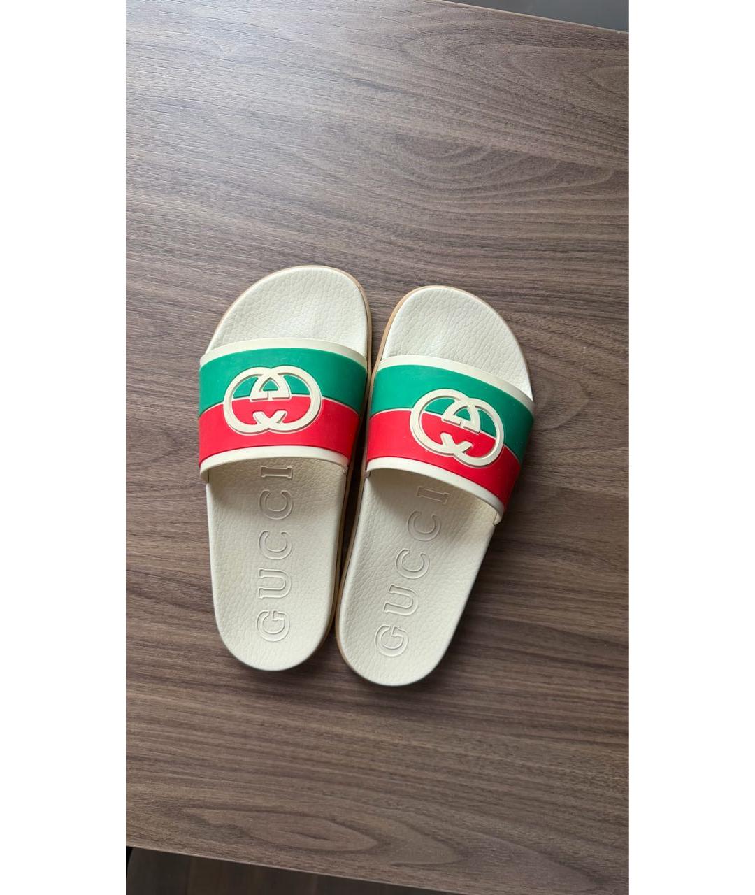 GUCCI Бежевые резиновые шлепанцы, фото 7