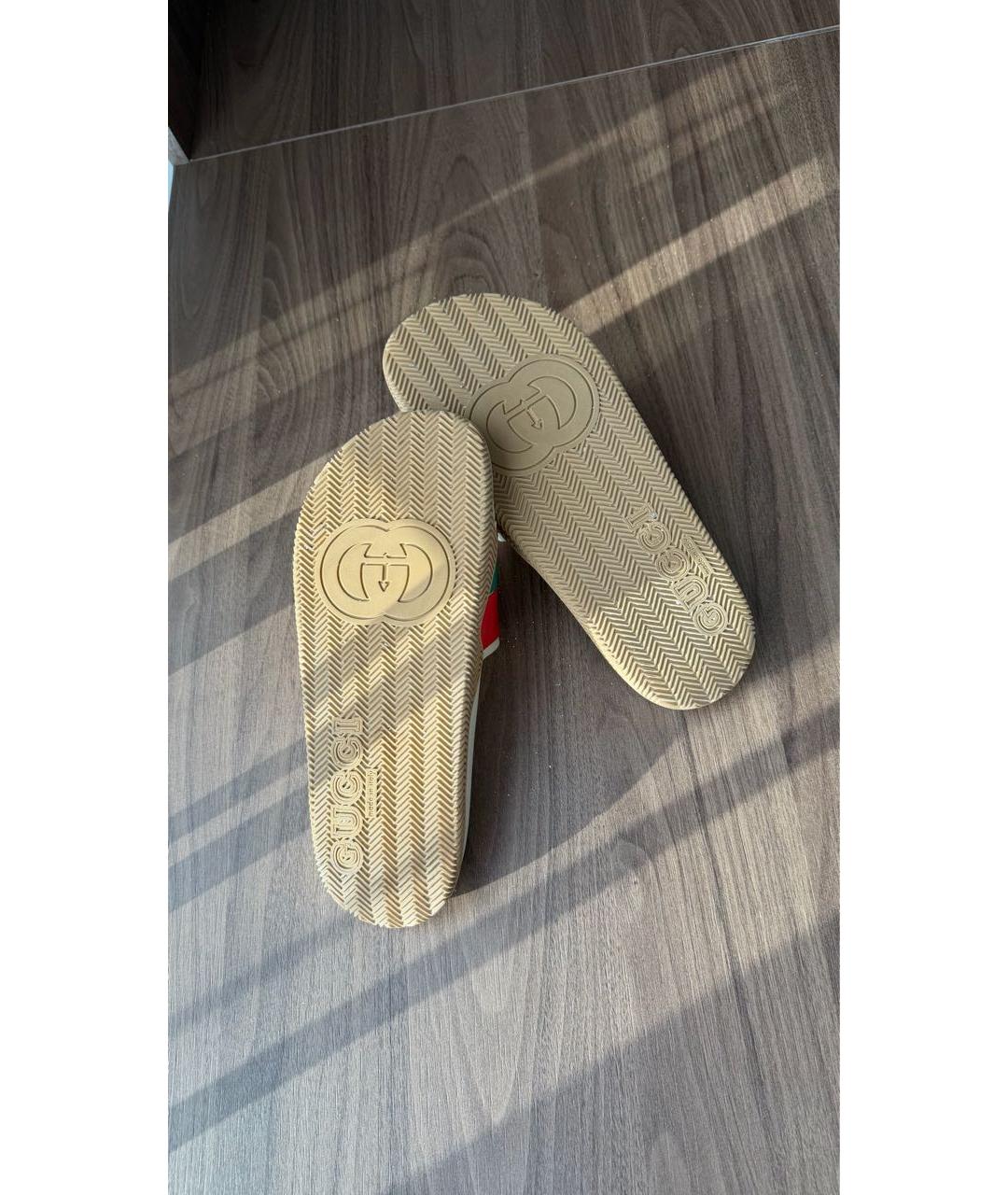 GUCCI Бежевые резиновые шлепанцы, фото 3