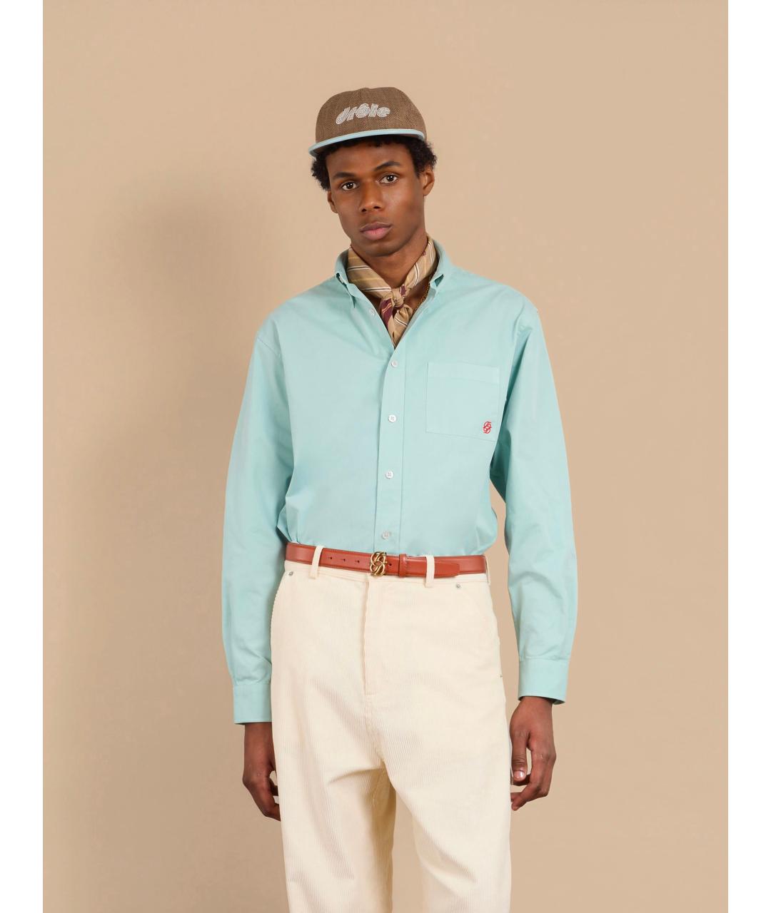 Drole de Monsieur Голубая хлопковая кэжуал рубашка, фото 4